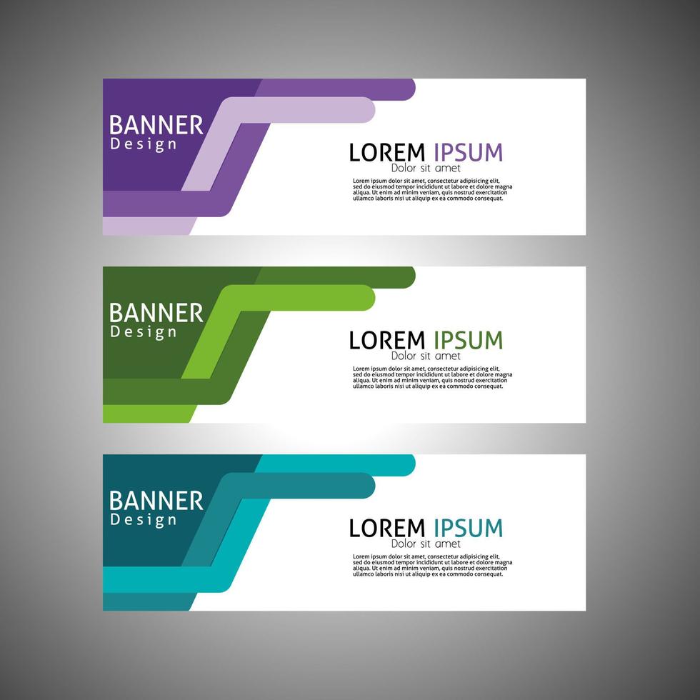 abstract banner design, rectangular layout template with three color options, vector
