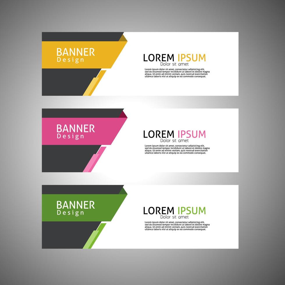 diseño de banner abstracto, plantilla de diseño rectangular con tres opciones de color, vector