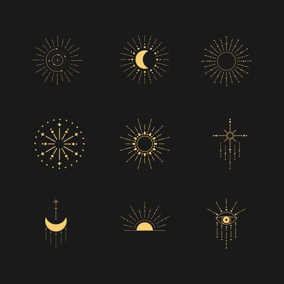 Minimal boho linear symbols. Set of celestial mystic element. Vector line art illustration.