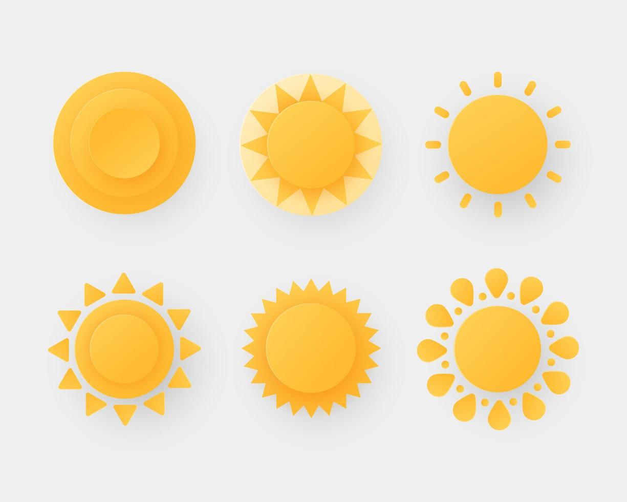 Sun icons. Sun icon in paper cut style. Vector illustration.