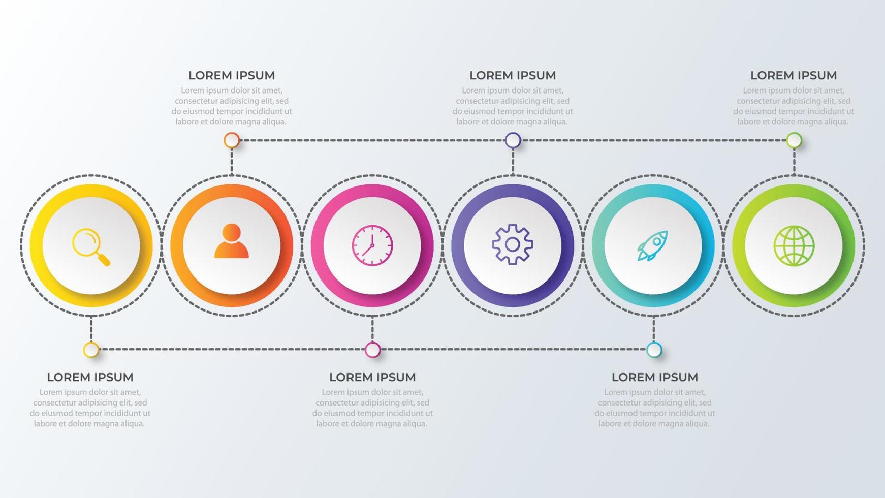 Presentation business infographic template with 6 options vector illustration
