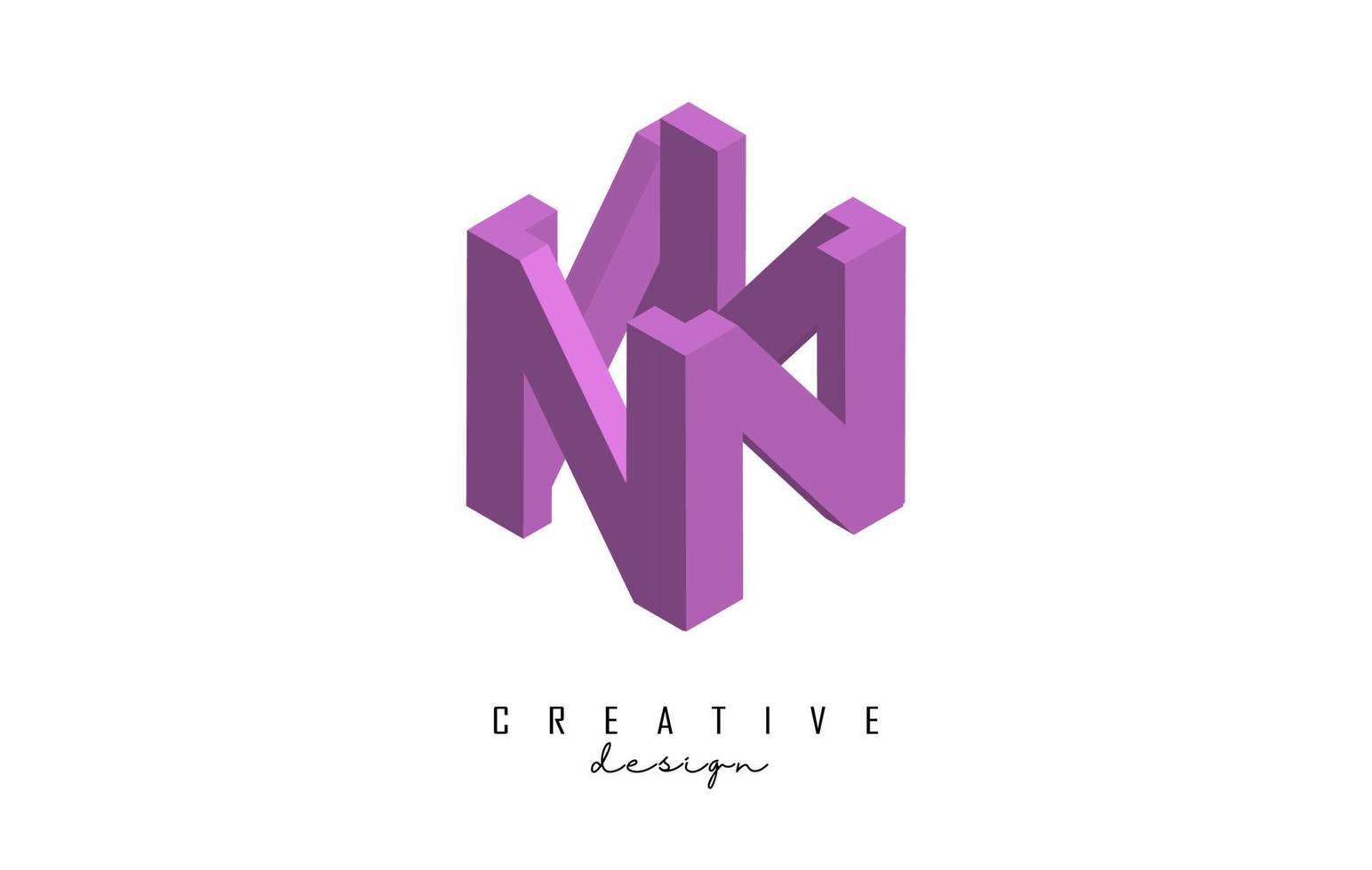 Vector illustration of 3D letter N with a square shape.