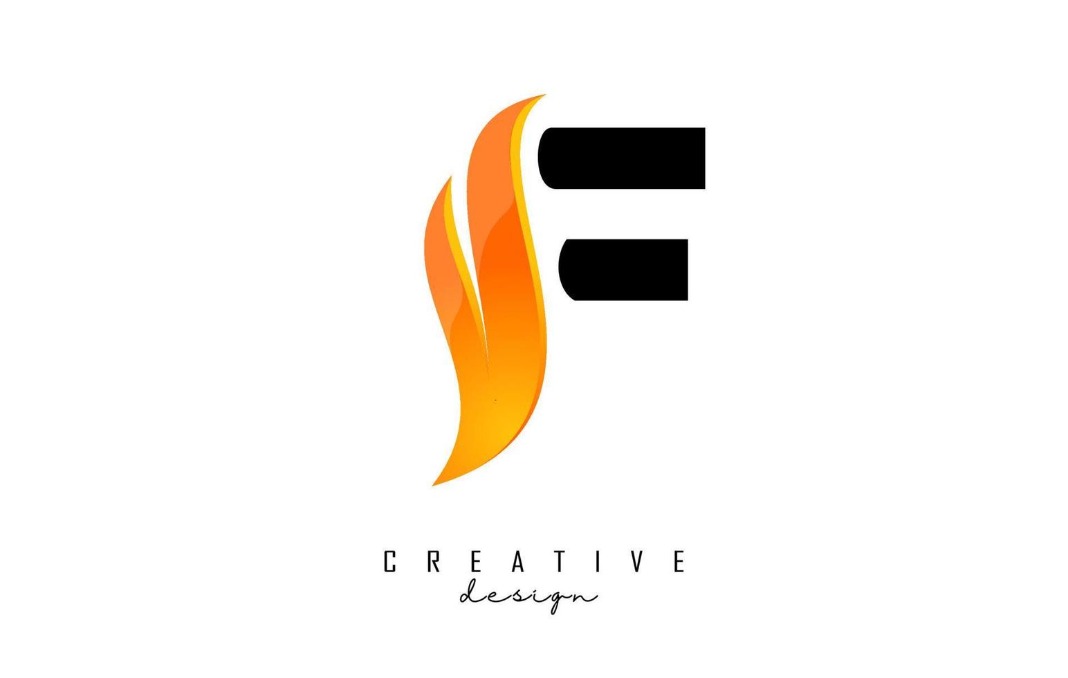 Vector illustration of abstract letter F with fire flames and Orange Swoosh design.