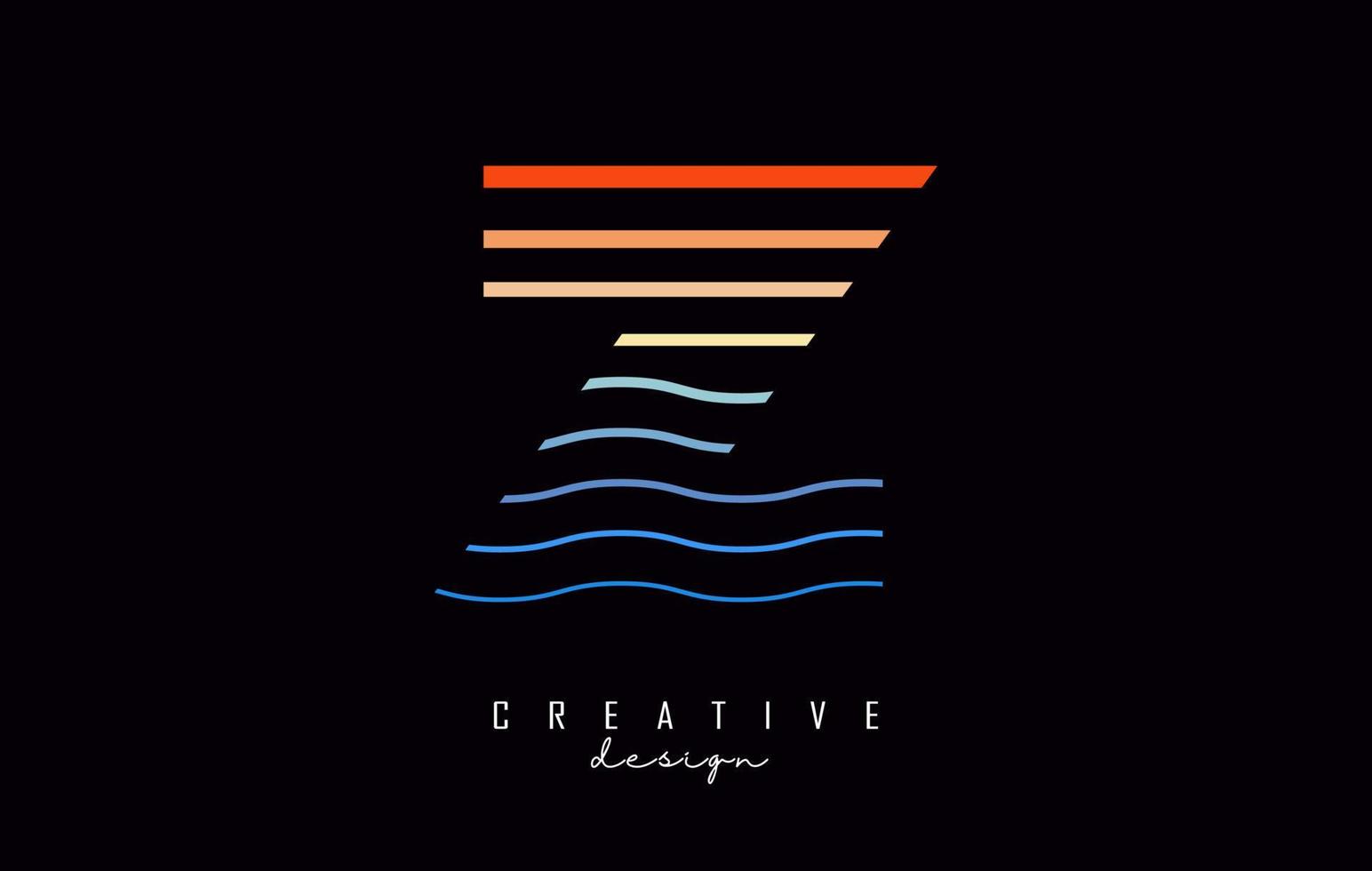 Letter Z logo design with colorful lines. Vector illustration with sea and sunset color lines,