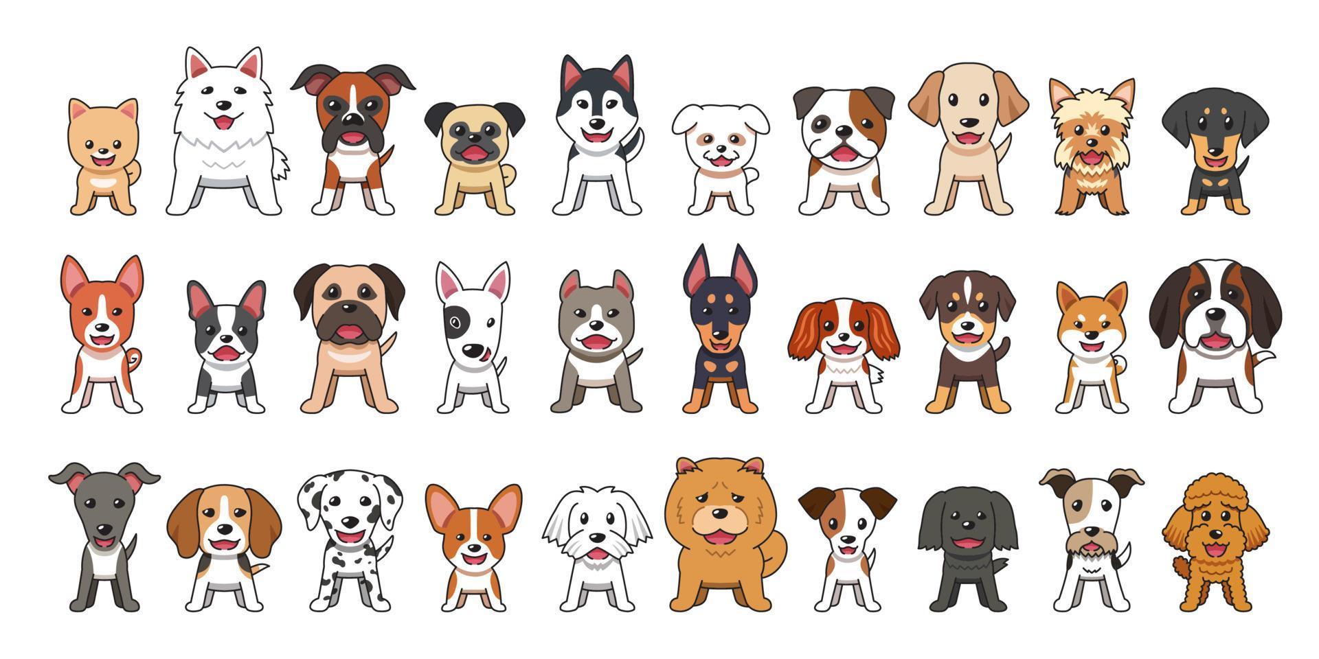 diferentes tipos de perros de dibujos animados vectoriales sobre fondo  blanco 5448865 Vector en Vecteezy
