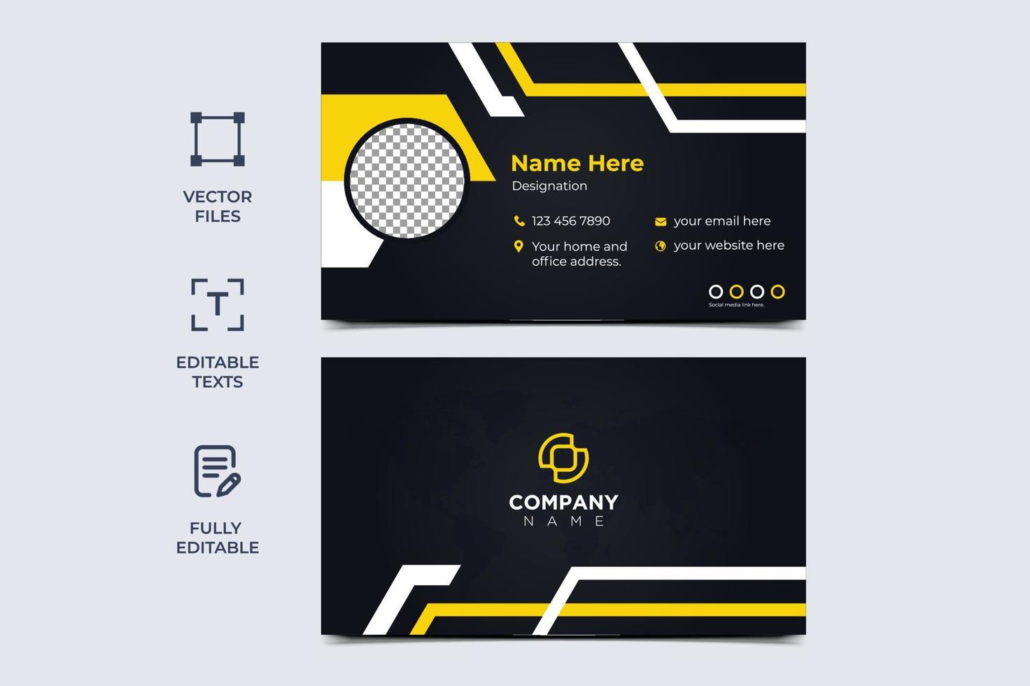 Black and yellow Business Card Design Template vector