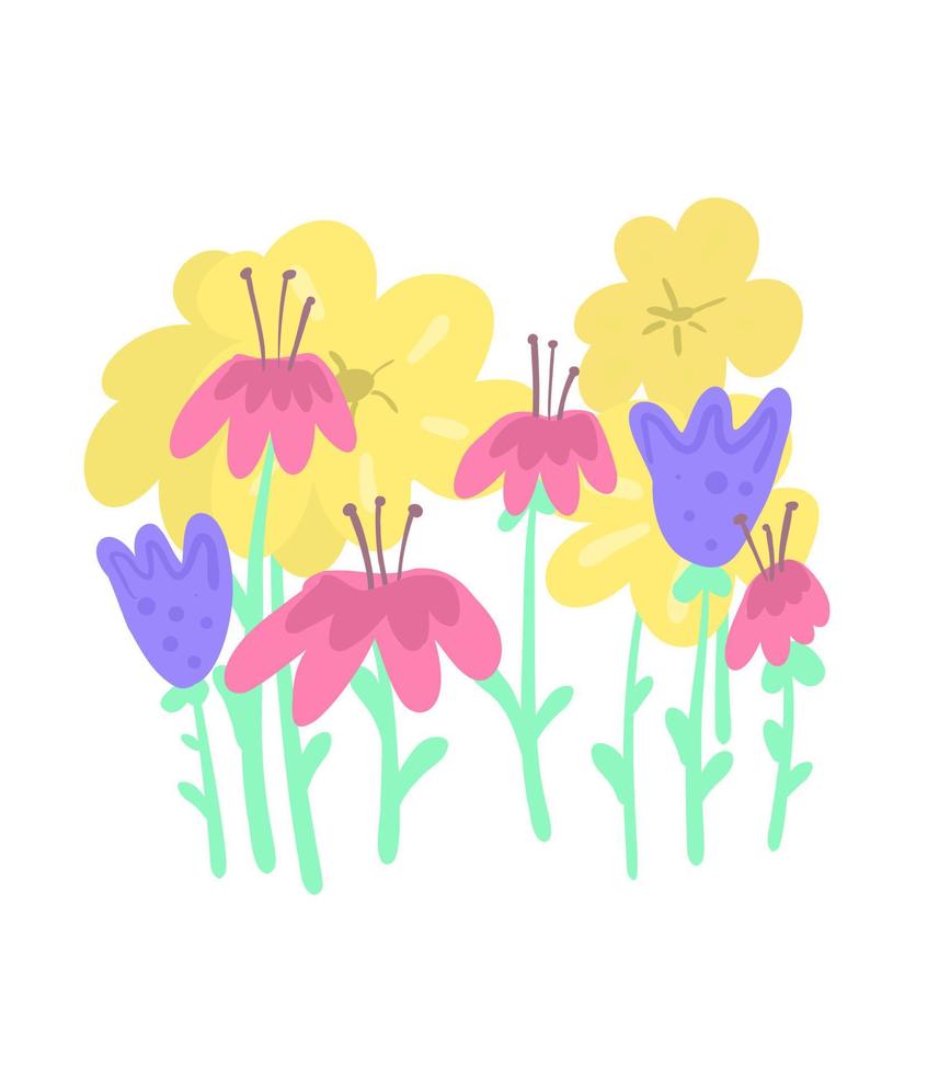 Flowers in bright colors. trend palette. Hand drawn style. illustration for postcards, magazines, web. vector