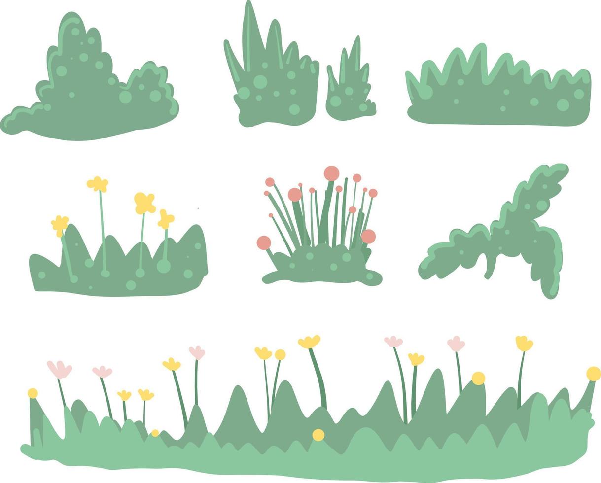 Vector set of green grass. Cartoon style. Flat style.