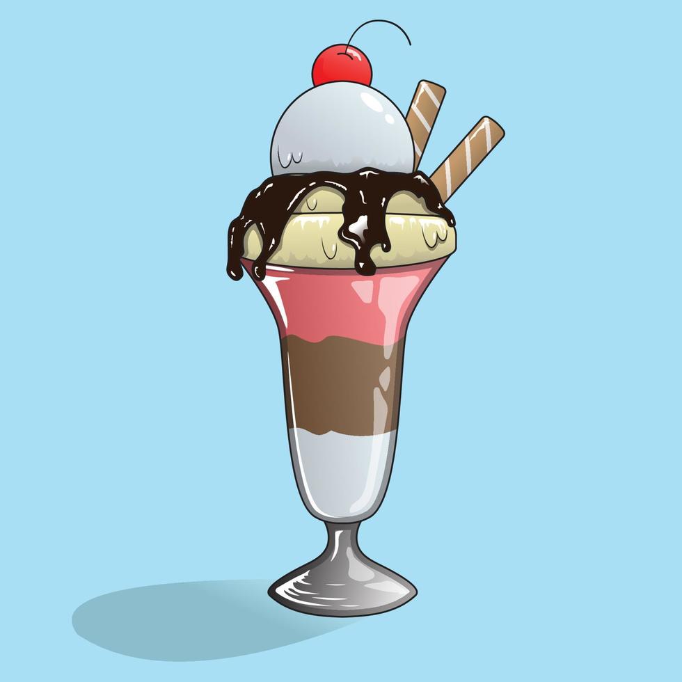 three flavor ice cream with cherry fruit topping vector