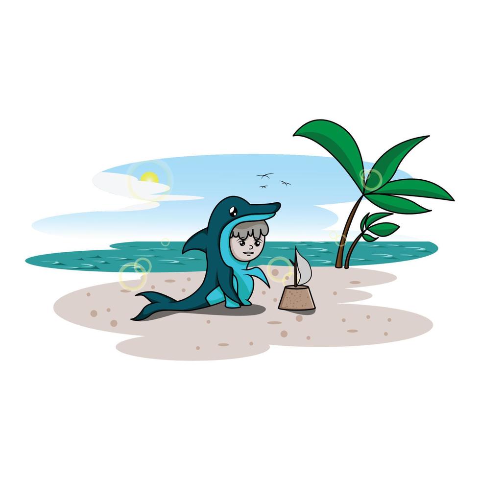 dolphin boy holiday in a beach vector