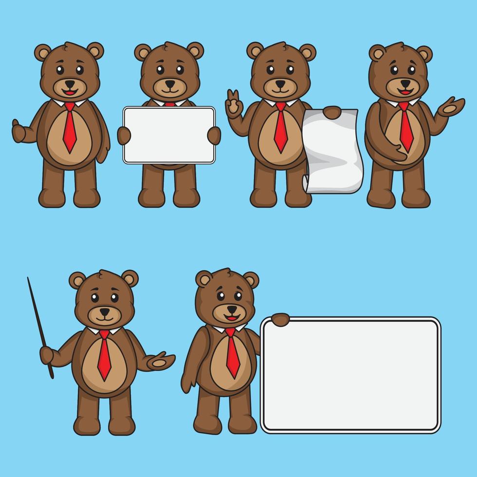 conjunto de dibujos animados lindo oso de peluche en diferentes poses de presentación vector