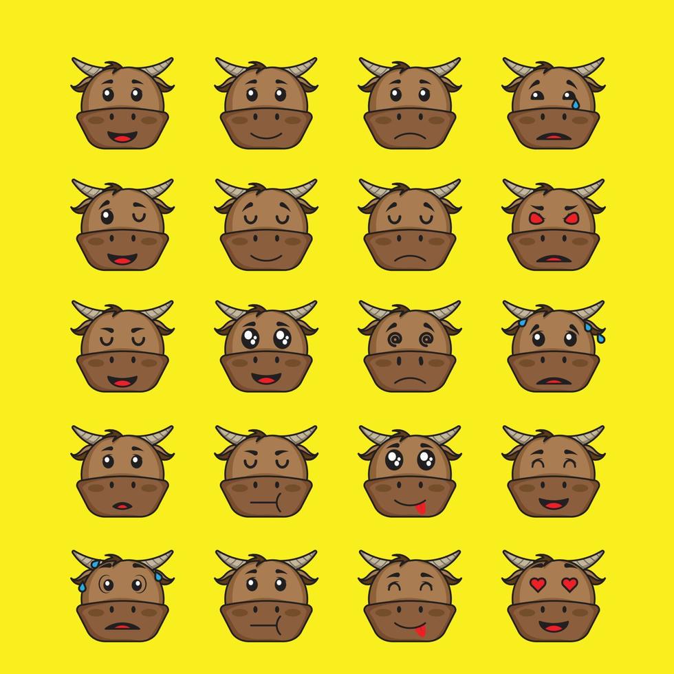 cartoon set a variety of cute buffalo cartoon expressions vector