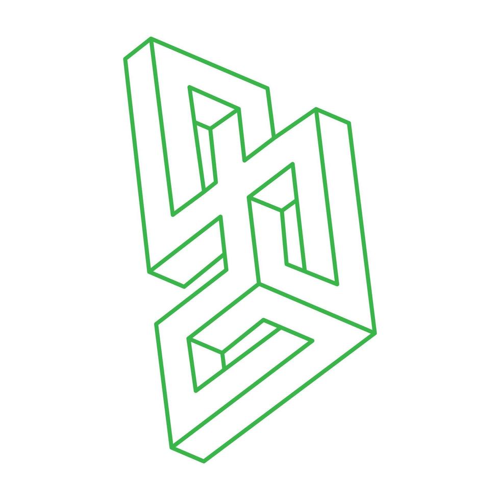 Illusion green shapes. 3d geometry. Optical illusion figures. Sacred geometry objects. vector