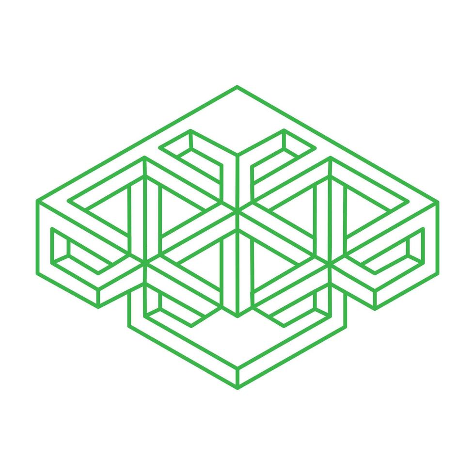 Impossible shapes. Sacred geometry. Optical illusion. Abstract eternal geometric objects. Impossible endless outline logo. Optical art. Impossible geometry symbol on a white background. Line art. vector