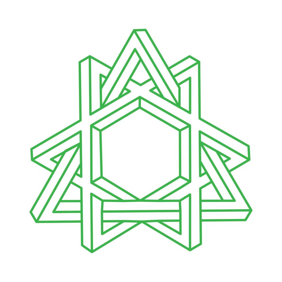 Impossible shapes. Optical illusion. Sacred geometry figure. Abstract eternal geometric object. Impossible endless outline. Optical art. Impossible geometry shape on a white background. vector