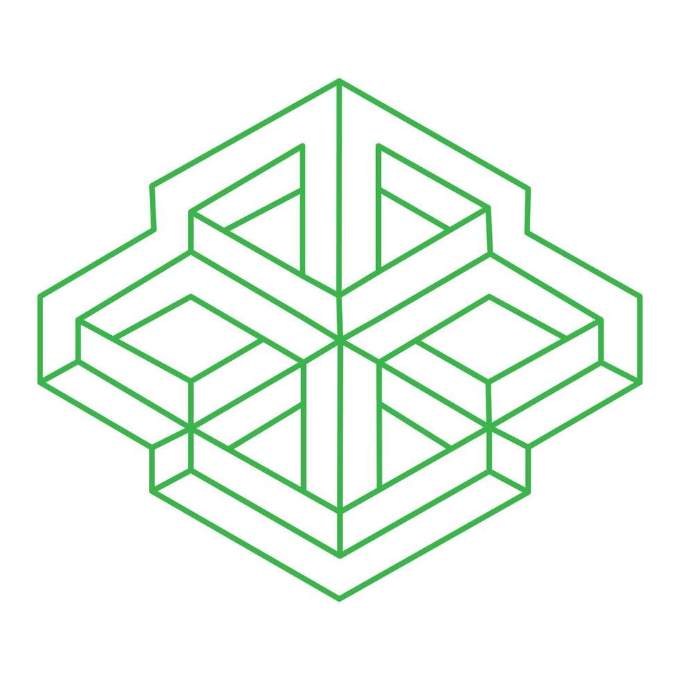 Logo. Optical illusion shapes. Optical art object. Impossible green figure. Geometry. vector