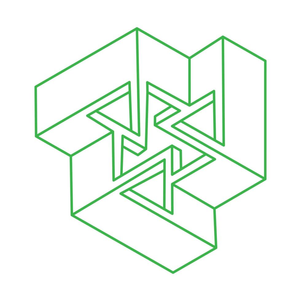 Impossible optical illusion shapes. Logo. Optical art objects. Impossible figures. Line art. Unreal geometric object. vector