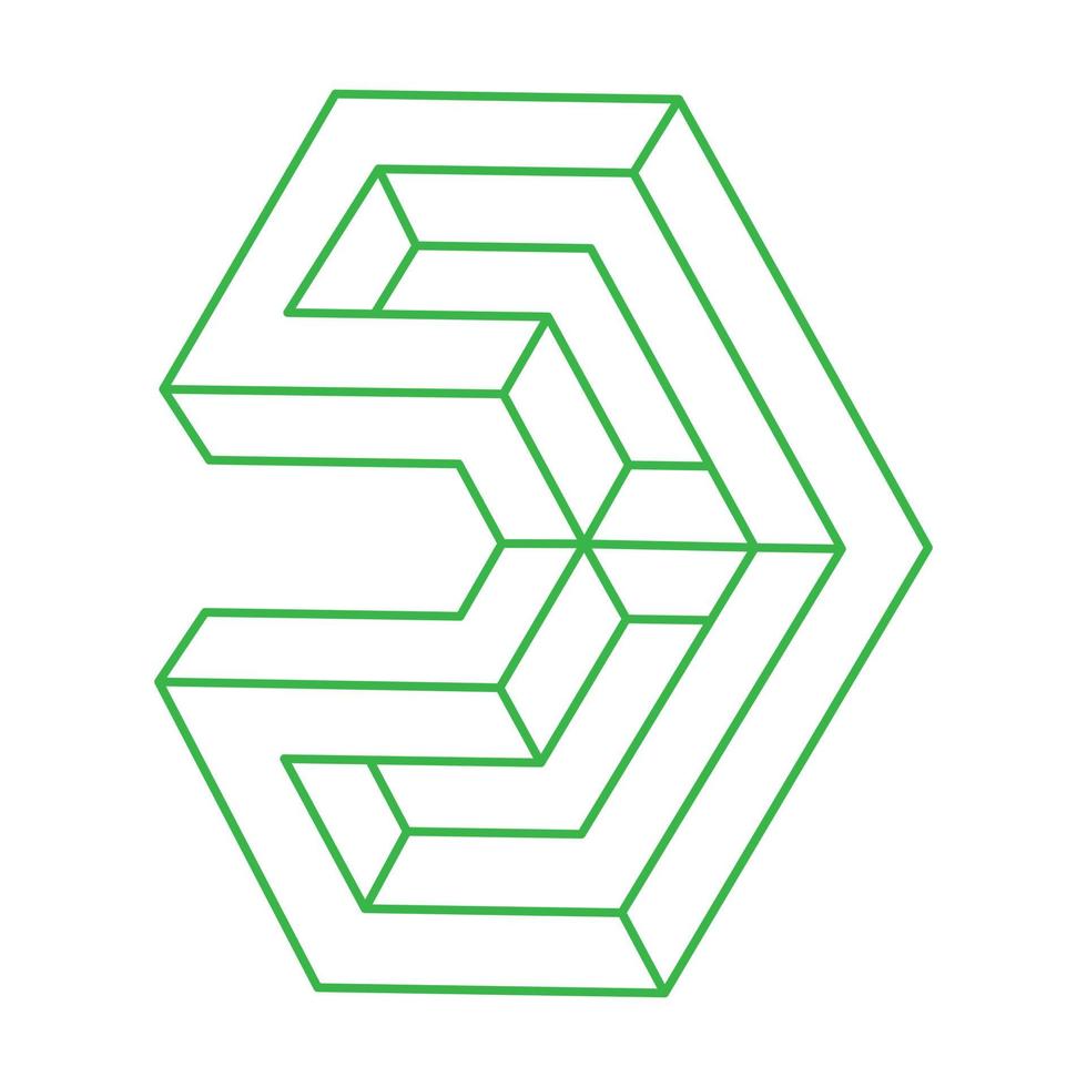 Impossible shapes. Sacred geometry. Optical illusion. Abstract eternal geometric object. Impossible endless outline logo. Impossible geometry object on a white background. Optical art. vector