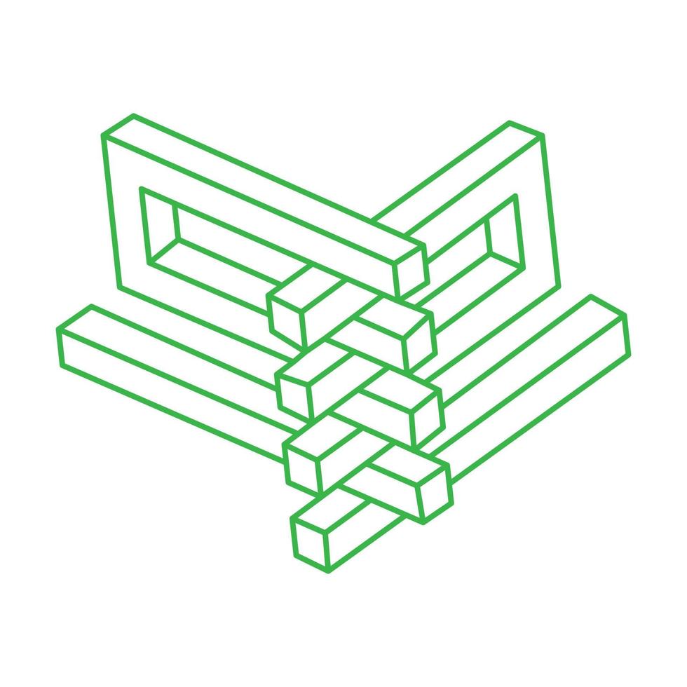 Impossible shapes. Optical illusion. Abstract eternal geometric objects. Impossible endless outline logo. Impossible geometry symbol on a white background. Optical art. vector