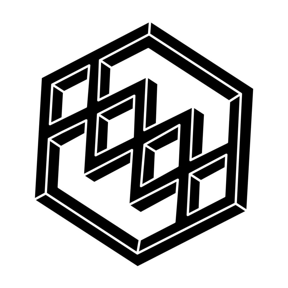 Impossible hexagon. Impossible shape. Optical illusion object. Optical art figure. Geometry. vector