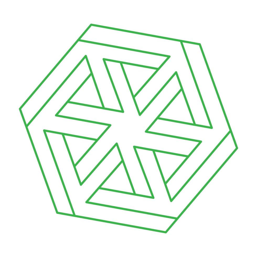 Impossible shape. Sacred geometry. Optical illusion figure. Abstract eternal geometric object. Impossible endless outline shapes. Op art. Impossible geometry shape on a white background. Line art. vector