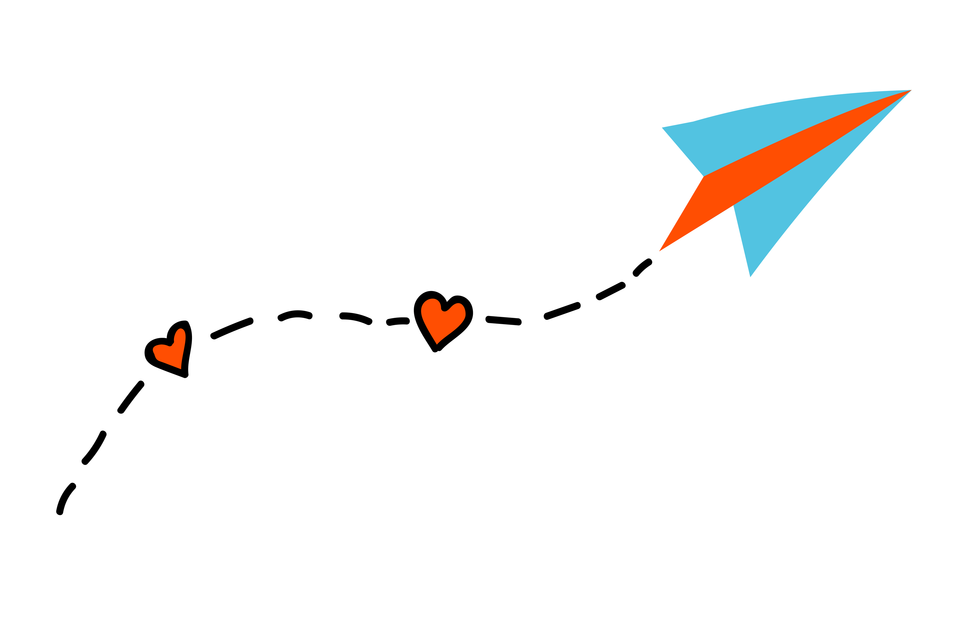 Love Doodle paper airplane with red hearts. Flying message of love for