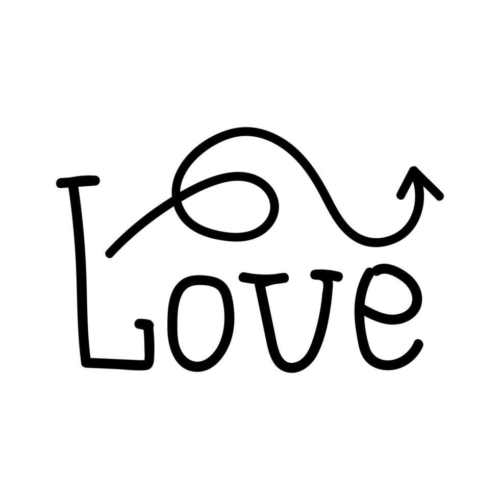 flecha de garabato lineal con corazón y amor de escritura a mano con letras. puntero amor, trayectoria, me gusta. elemento de diseño vectorial para redes sociales, día de San Valentín y diseños románticos vector