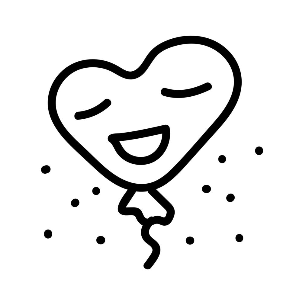 icono de doodle del día de san valentín globo en forma de corazón con una sonrisa. amor regalo sorpresa para el día del amor. ilustración dibujada a mano para web, pancarta, tarjeta, impresión, volante, afiche, vacaciones, pegatina vector