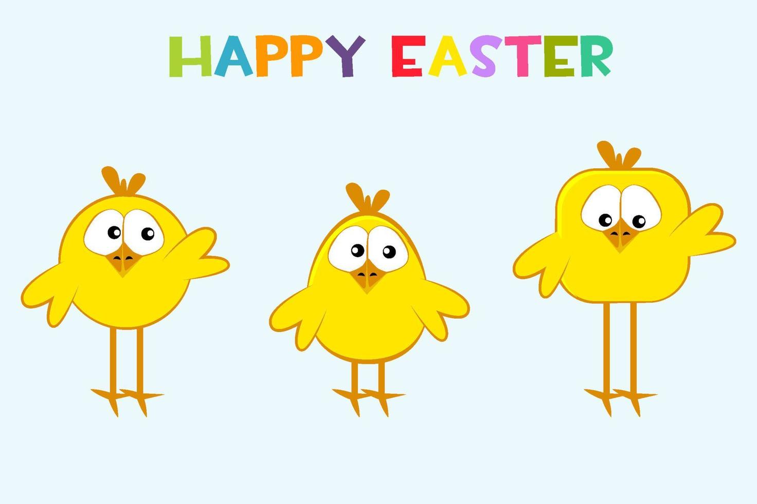 Funny yellow chickens in different shapes. Happy easter. Vector illustration