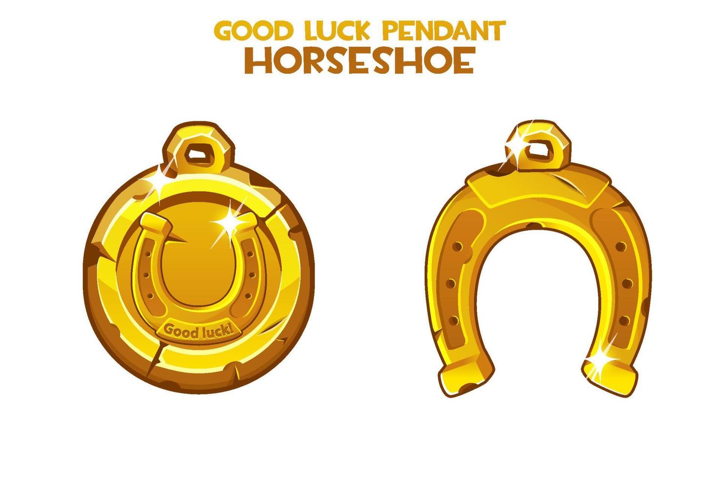 Golden pendant and horseshoe on a white background. Symbol for the day of Patrick, an ancient ornament and the logo of good luck. vector