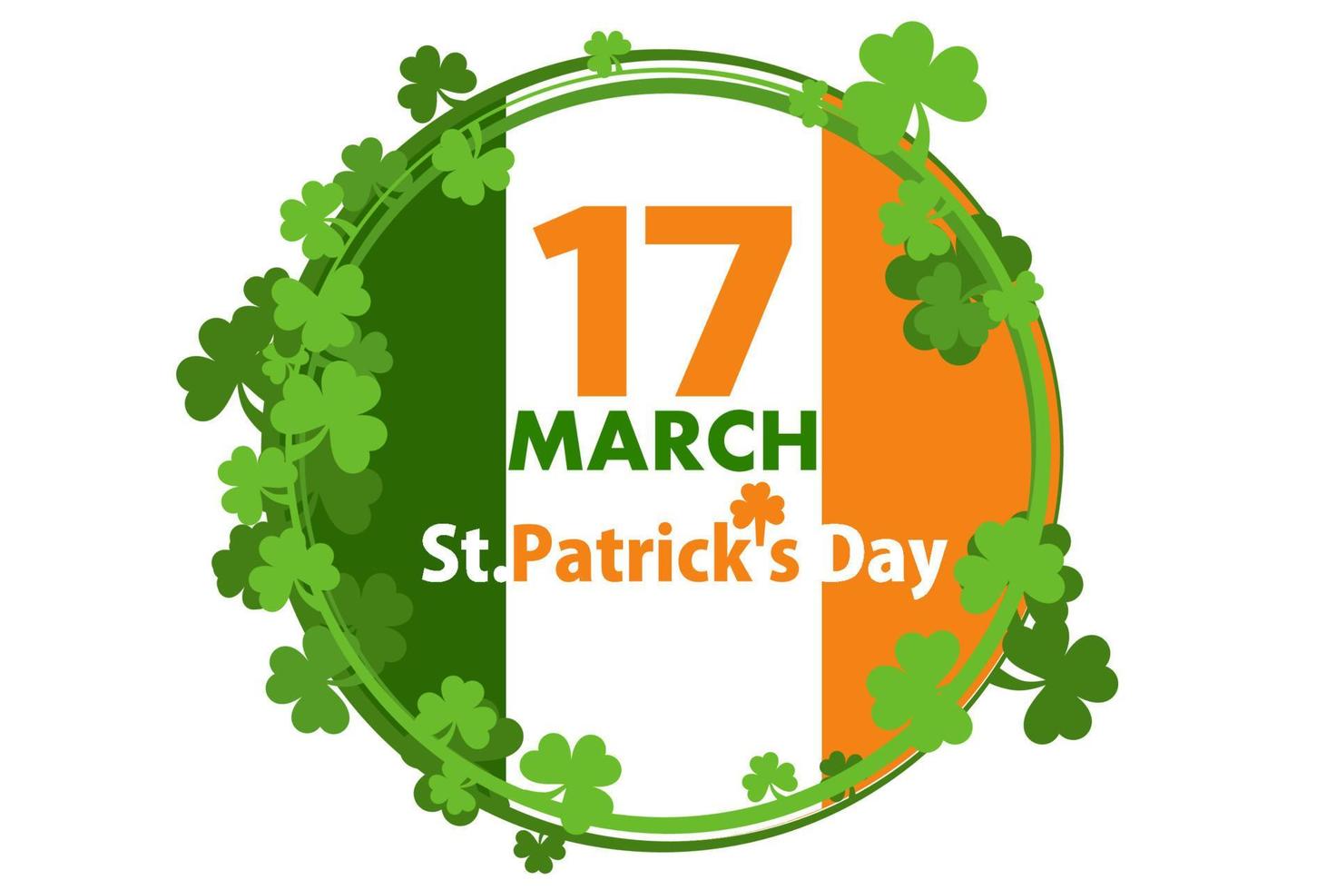 Flag of Ireland for St. Patricks Day March 17. Round flag in clover and with the inscription holiday. vector