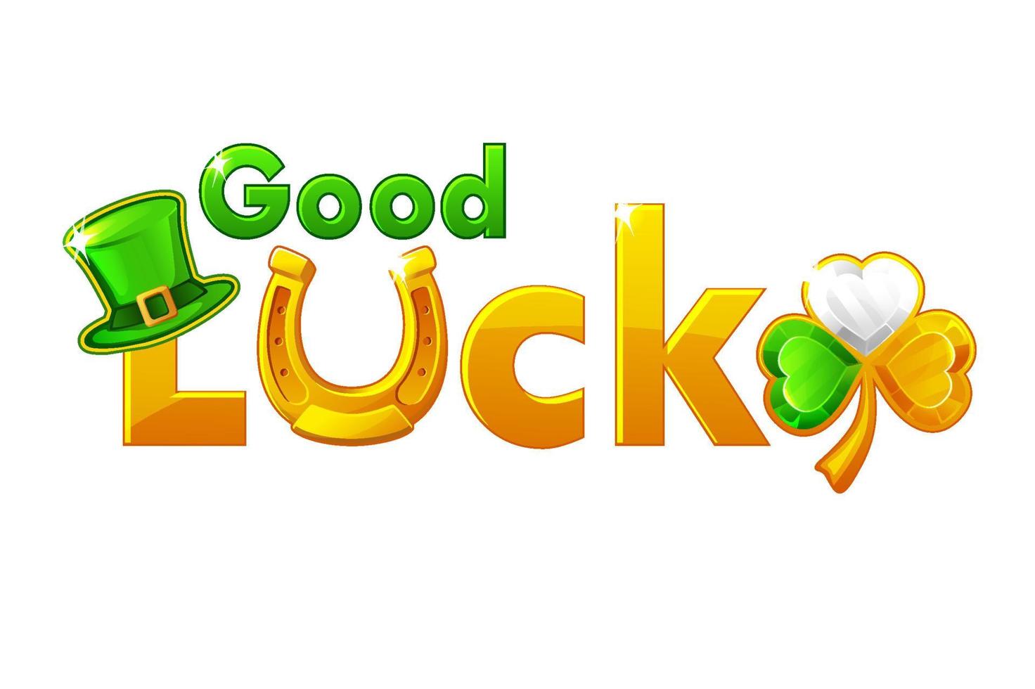 On St. Patricks Day golden inscription Good luck. Gold lettering with clover holiday symbol on a white background vector