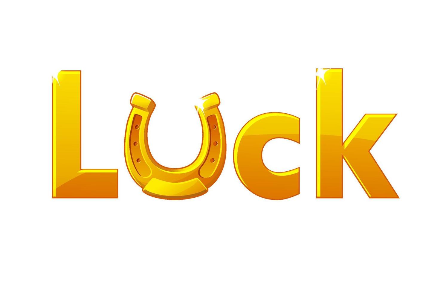 Golden inscription good luck with a horseshoe on a white background. Golden horseshoe, happy symbol of St. Patricks Day. vector