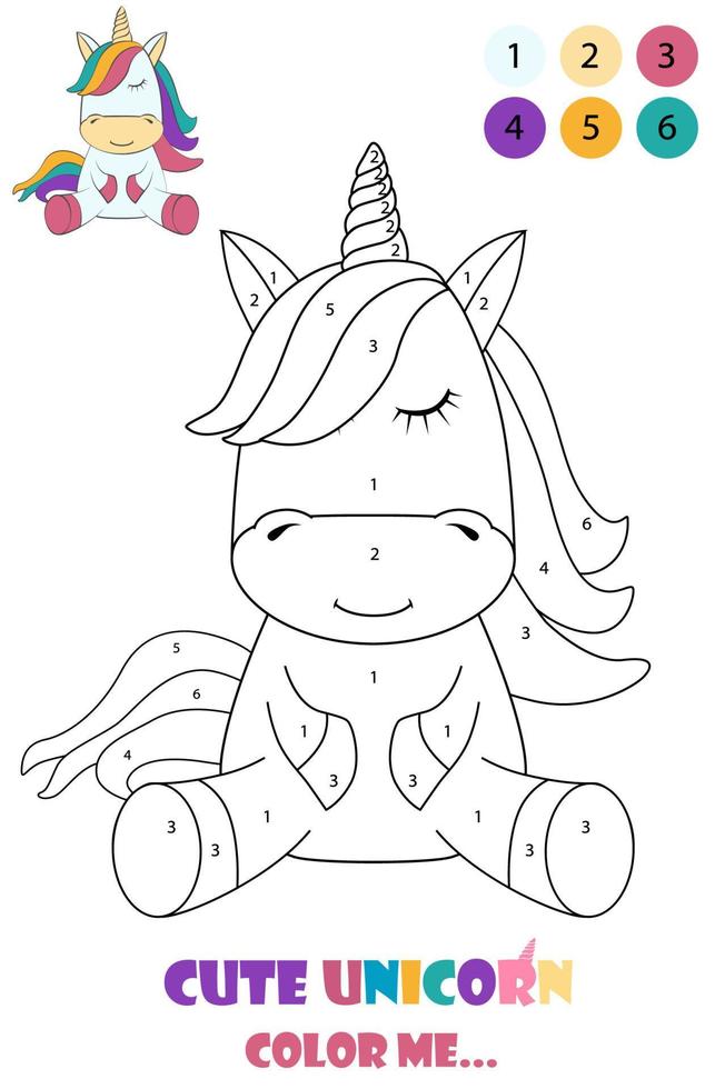 Black and white drawing of a unicorn for coloring. Cute unicorn for coloring book. Coloring by numbers. Logo color me. vector