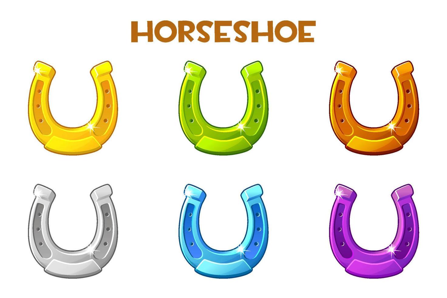 Set of multi-colored horseshoes on a white background. Pack bright horseshoes for St. Patricks Day, a symbol of the holiday. vector