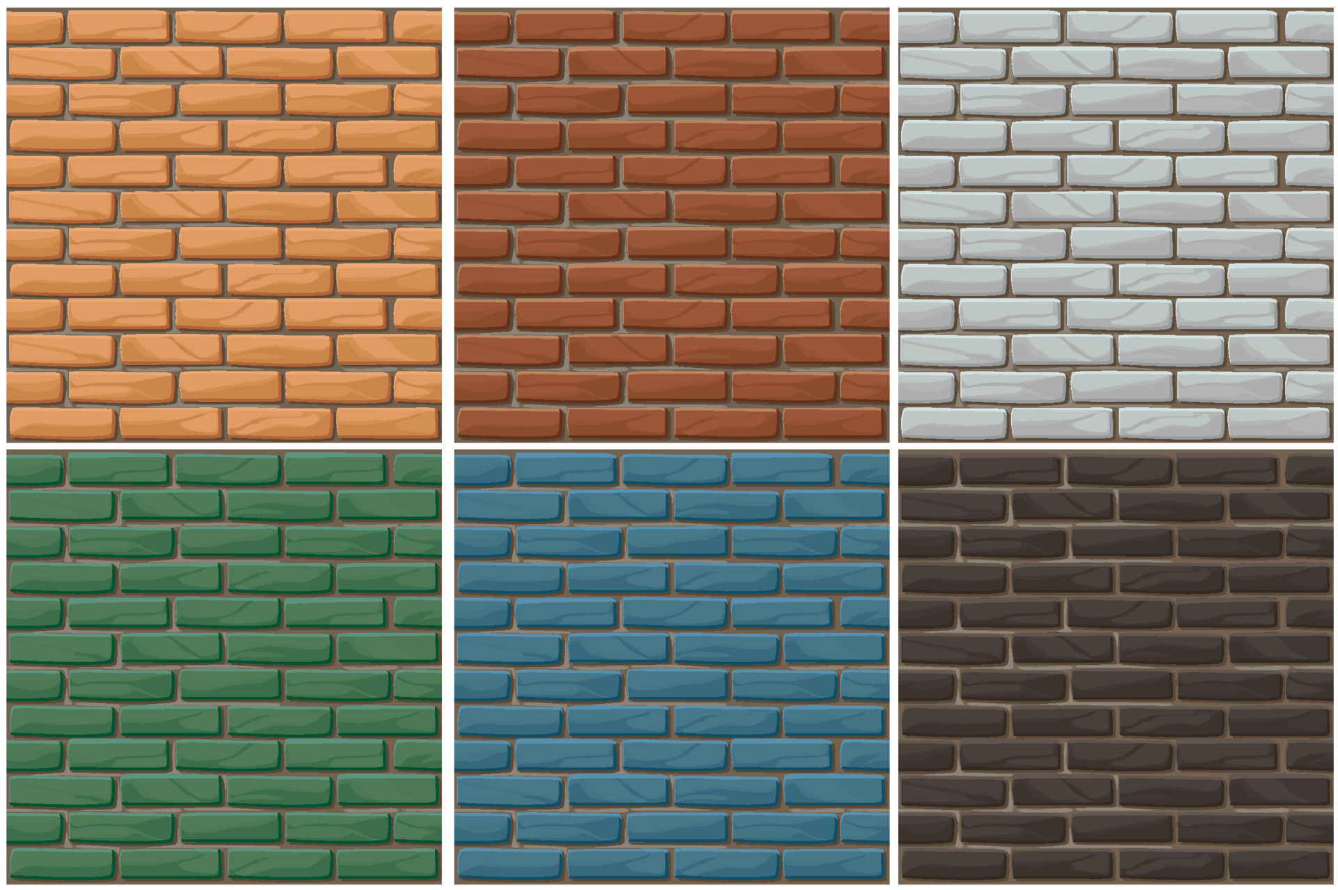 Brick wall seamless background set. Different color brick textures