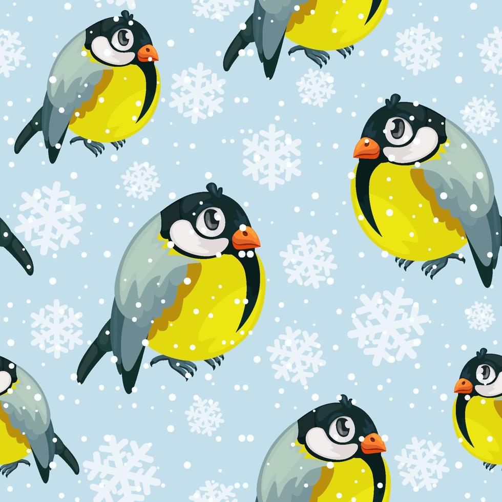 camachuelo pájaros tetas patrón sin costuras con nevadas. fondo de colección de feliz navidad. textura de invierno. ilustración vectorial vector