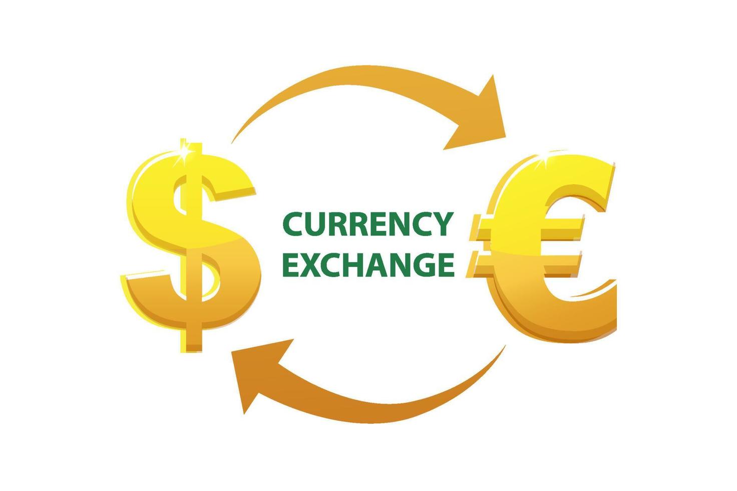 Euro and dollar currency exchange and signs. Gold money or currency icons. vector