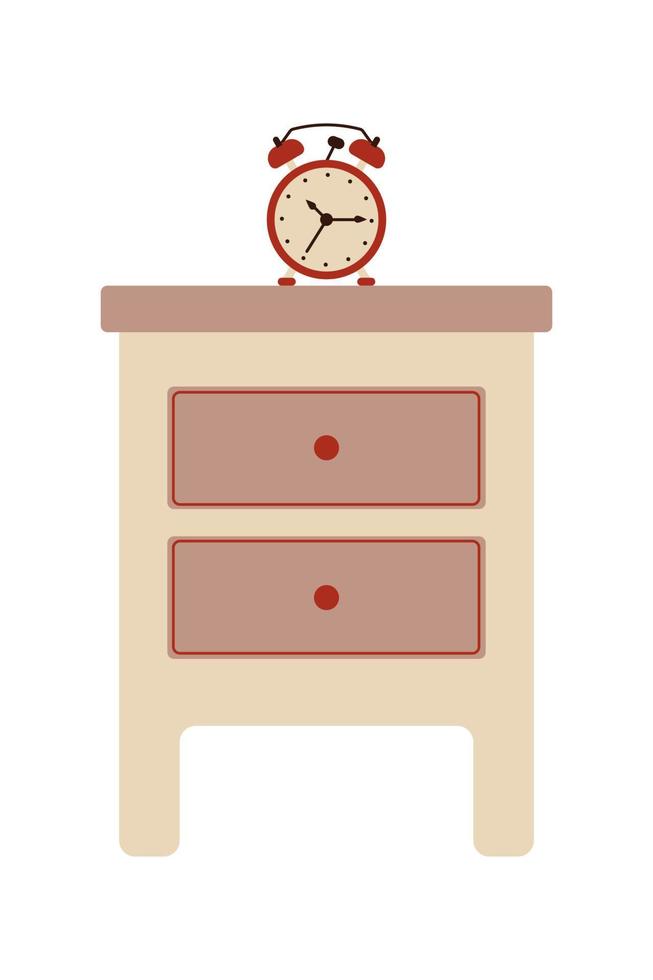 mesita de noche con reloj de estilo plano. ilustración vectorial de mesita de noche aislada en blanco vector