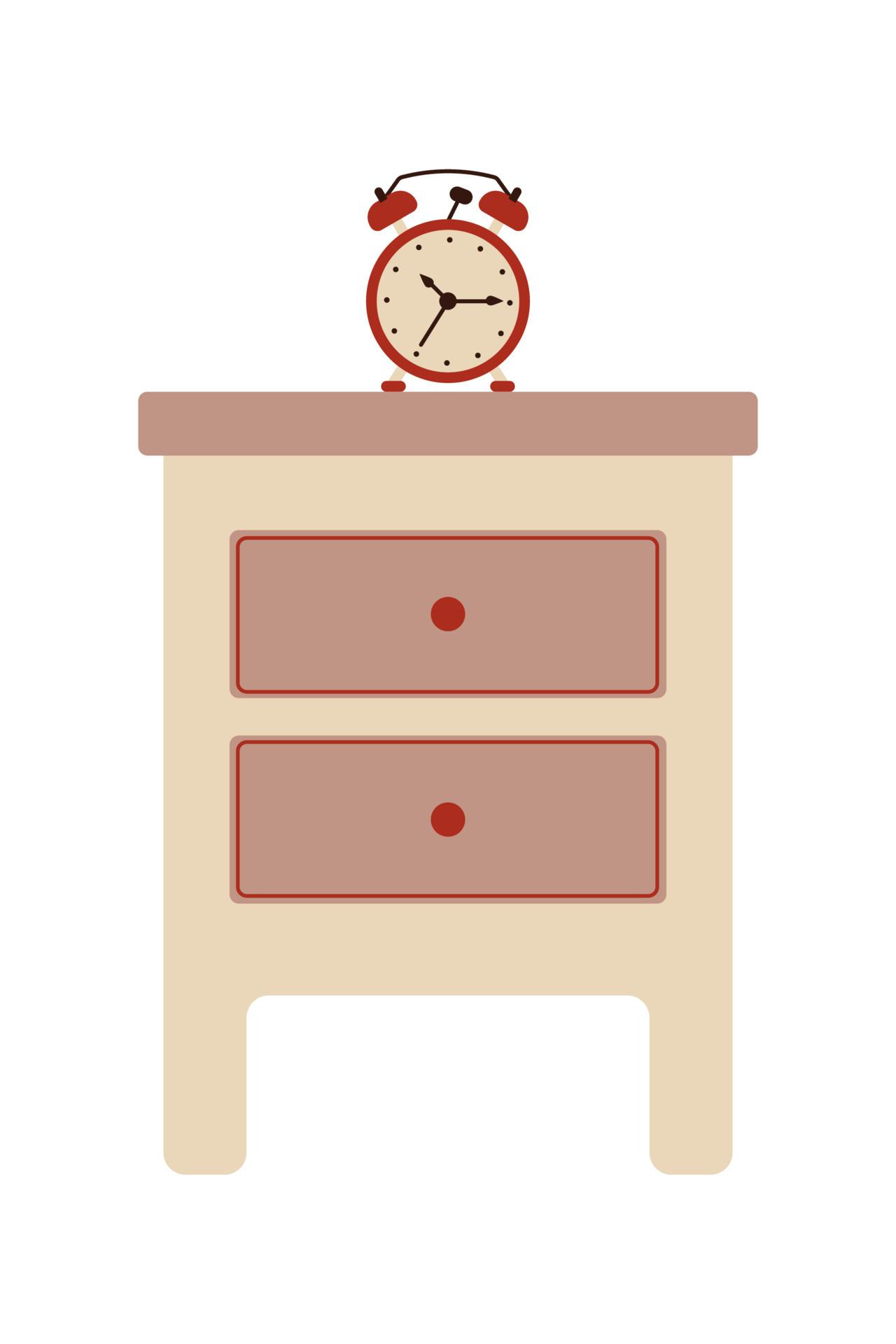 Nightstand with clock in flat style. Vector illustration of bedside