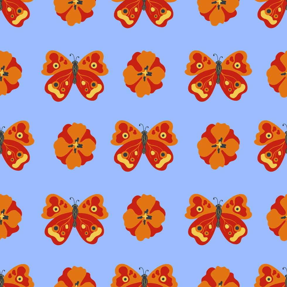 Colorful folk vector seamless pattern with butterflies and flowers.