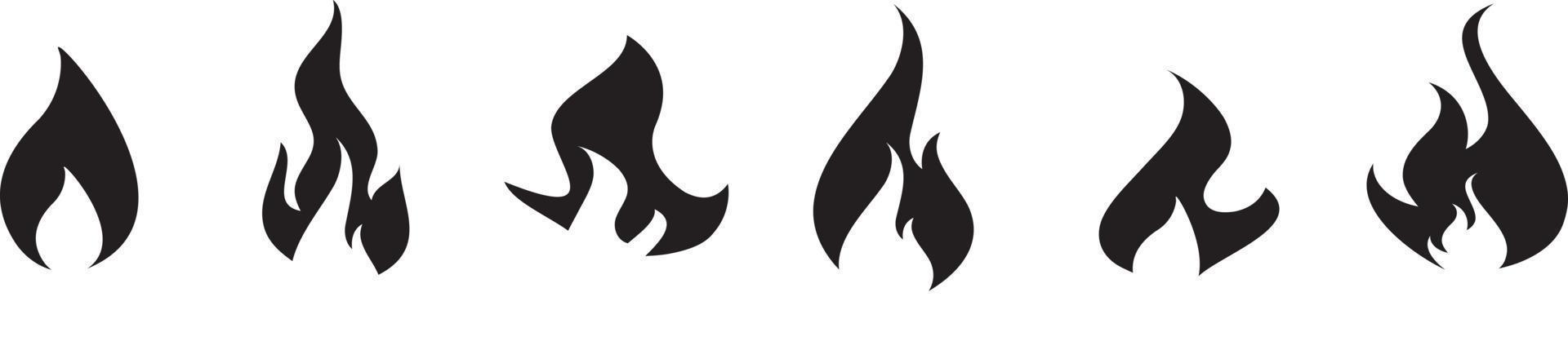 colección de iconos de fuego. símbolo de llama de fuego. logotipo de silueta de hoguera. símbolos de llamas establecen estilo plano - vector de stock.