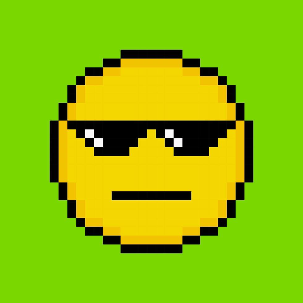 Yellow emoticon in pixel art style vector