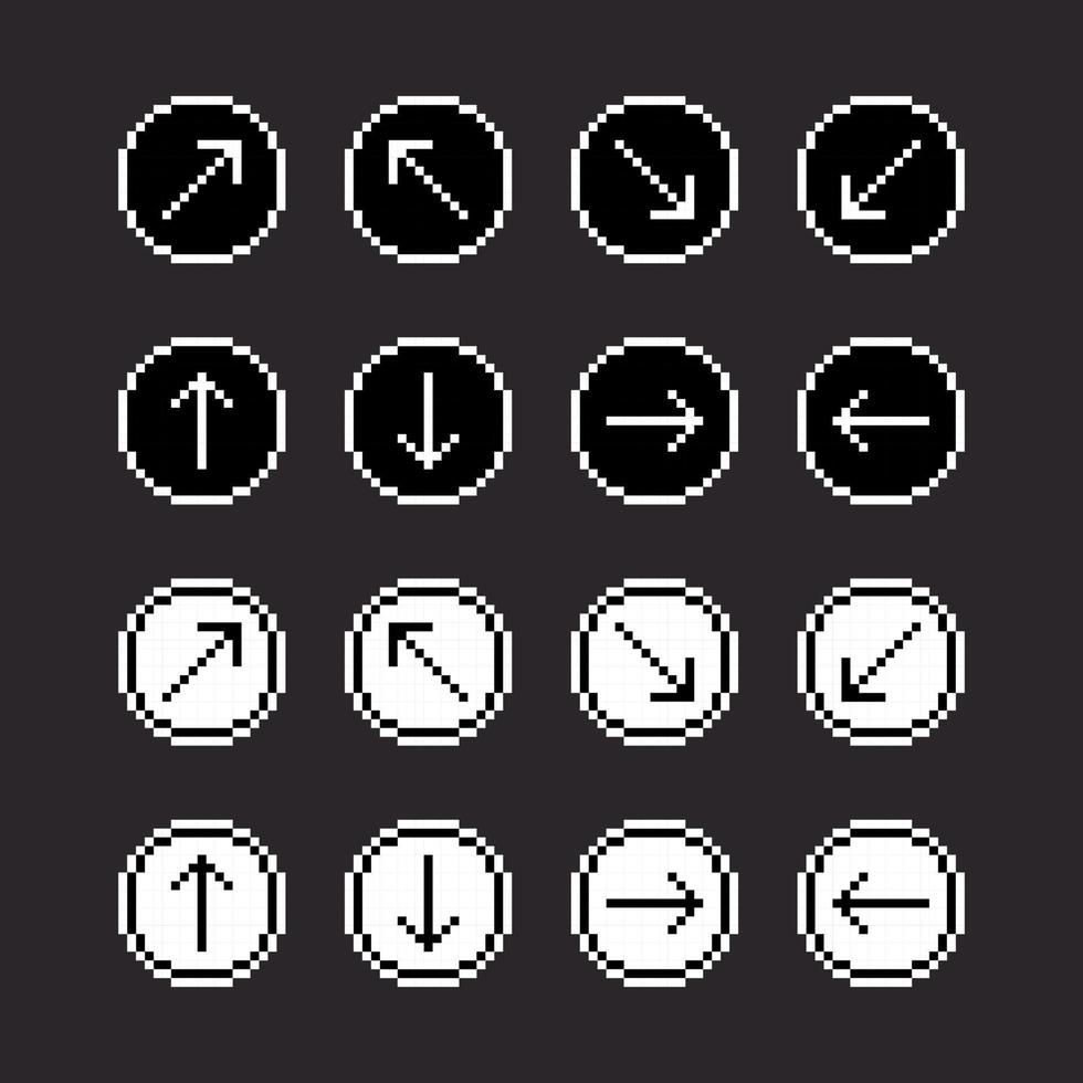 Black arrows stickers in pixel art style vector