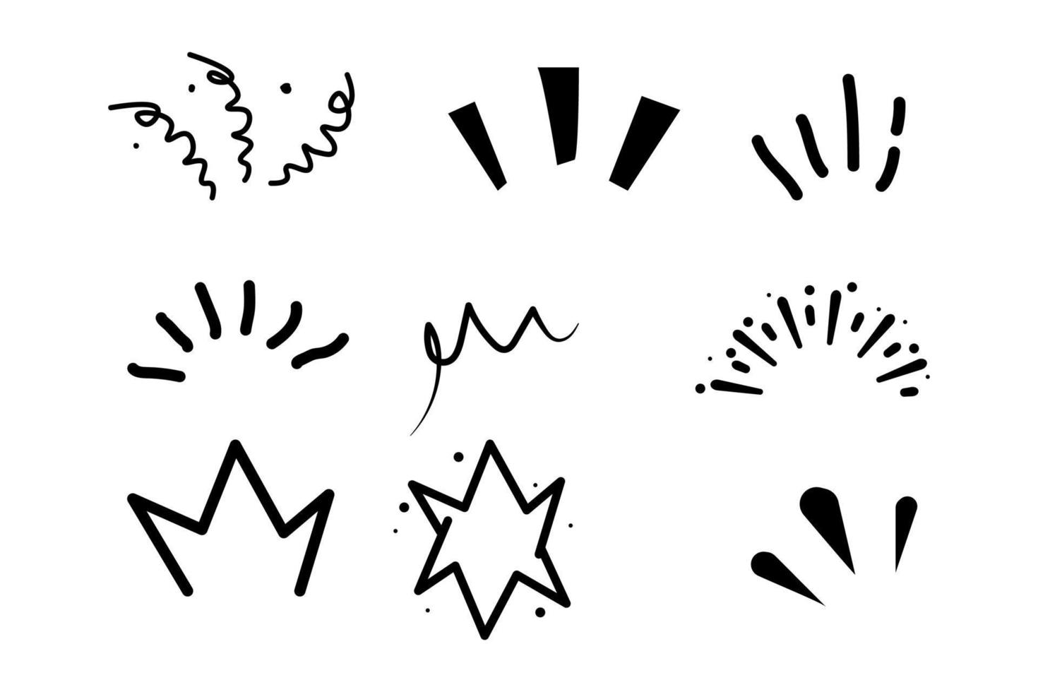 Hand draw doodle, lines showing concentrated lines, awareness, sun rays, surprises. Vector illustration
