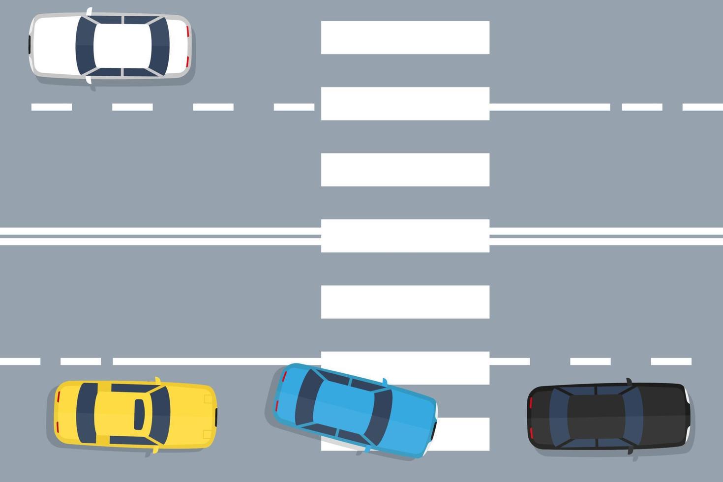 Improper parking at the crosswalk. Vector illustration top view