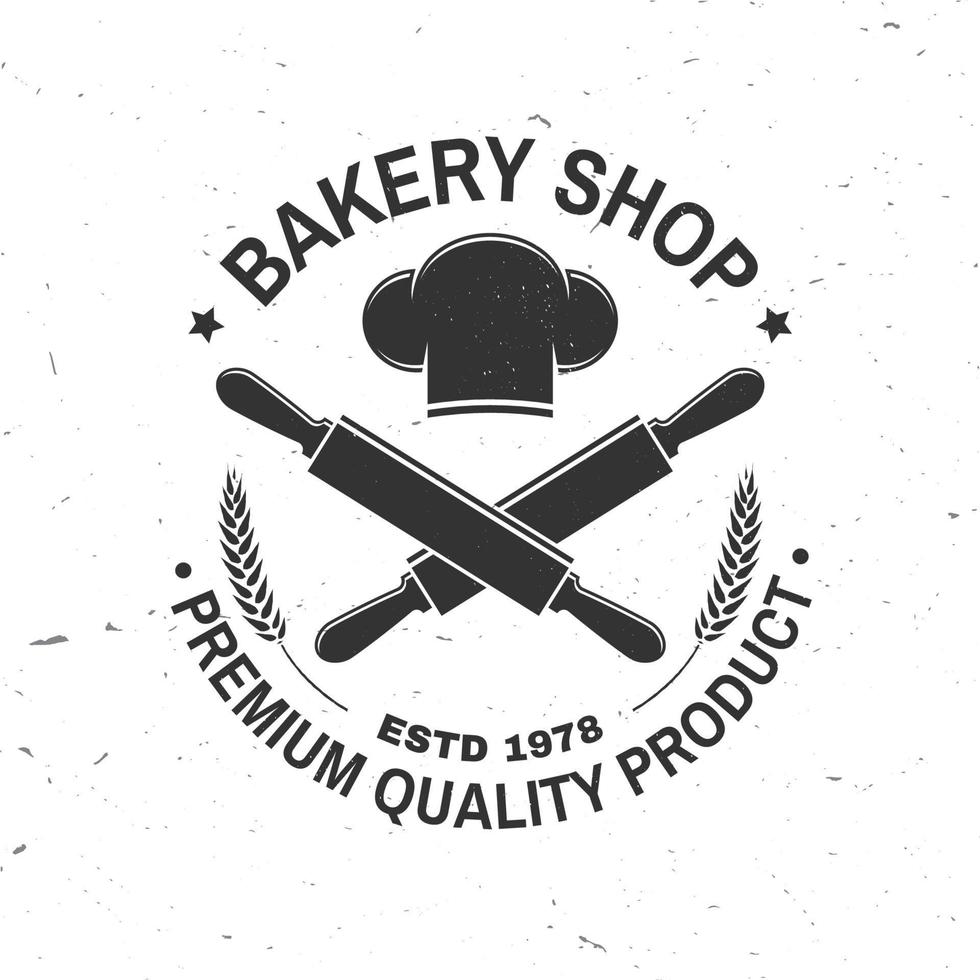 Bakery shop. Vector. Concept for badge, shirt, label, stamp or tee. Typography design with chef hat, text, rolling pin silhouette. Template for restaurant identity objects, packaging and menu vector