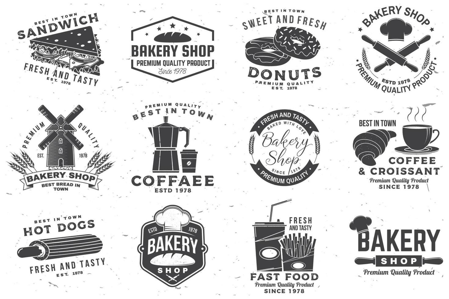 Set of Bakery shop and fast food retro badge. Vector. Concept for bakery, cafe, restaurant, pub or fast food business. For restaurant identity objects, packaging menu vector