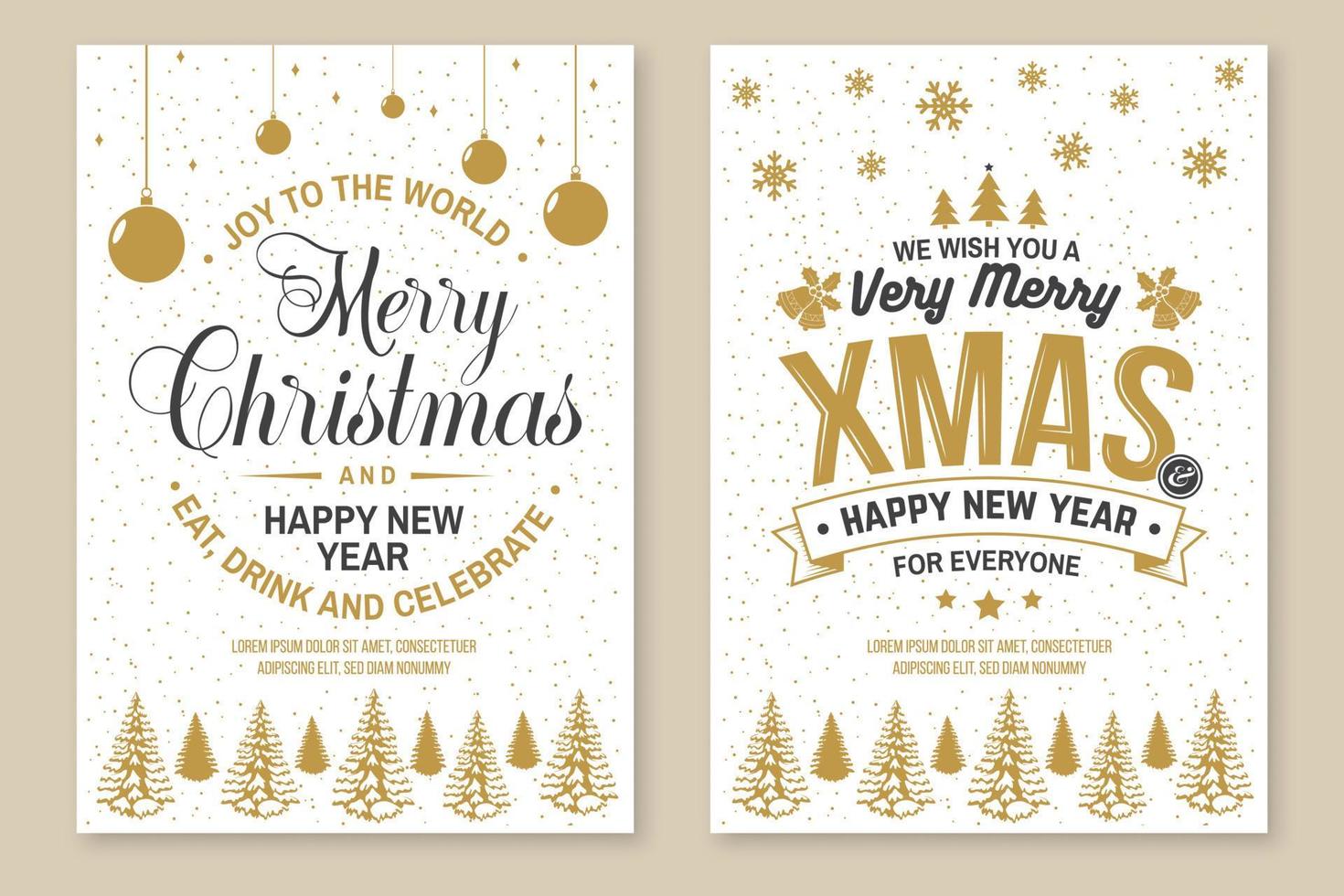 conjunto de cartel de feliz navidad y feliz año nuevo, tarjetas de felicitación. vector. vector