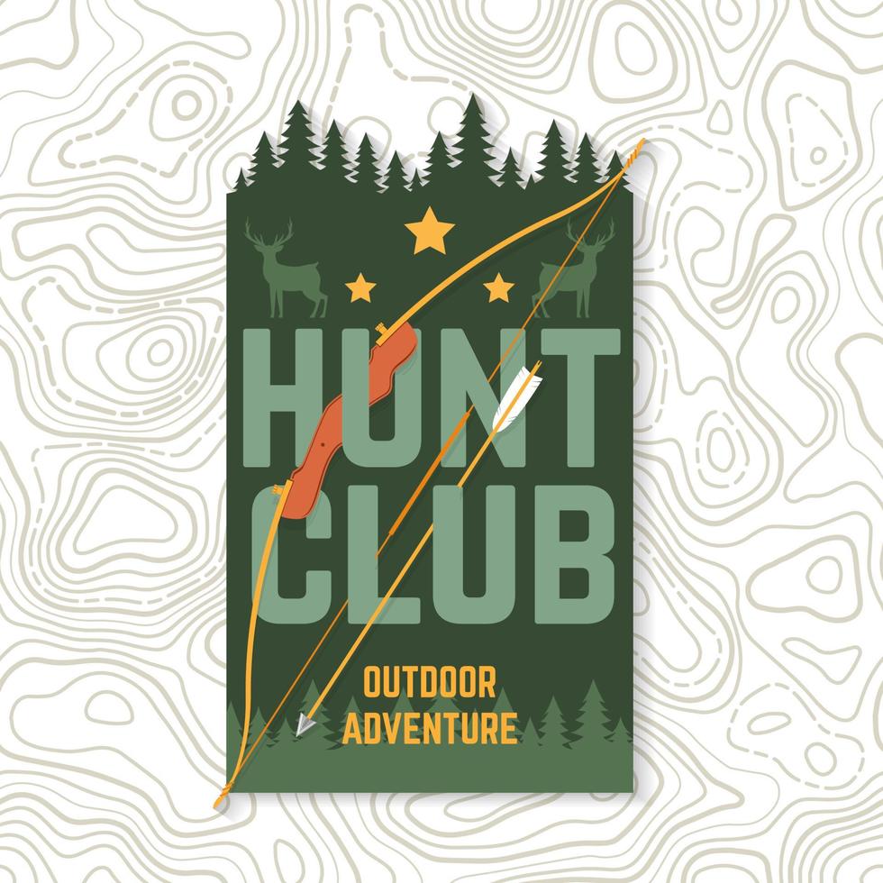 Hunting club. Vector. Concept for shirt or label, print, stamp or tee. Vintage typography design with frame, hunting bow and arrow silhouette. Outdoor adventure hunt club emblem vector